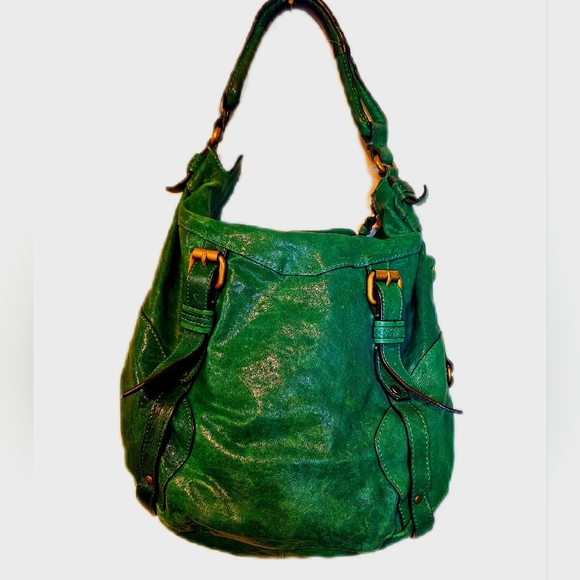 JUICY COUTURE Teal Dist. Leather Handbag Vintage EUC - Picture 4 of 9